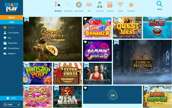 CrazePlay Casino website Review 