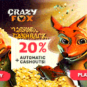 Crazy Fox Casino 20% Cashback Bonus and Free Spins