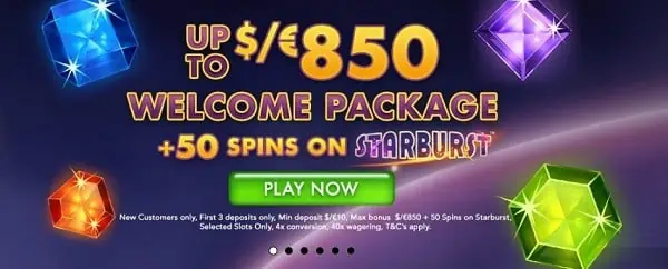 50 free spins on Starburst