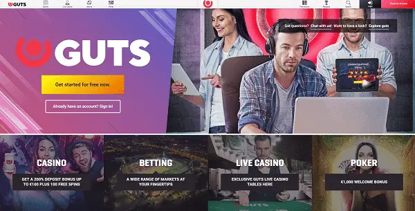 Register at Guts to play 100 no wager free spins!