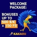 Kakadu Casino 150 free spins and RR$500 Welcome Bonus