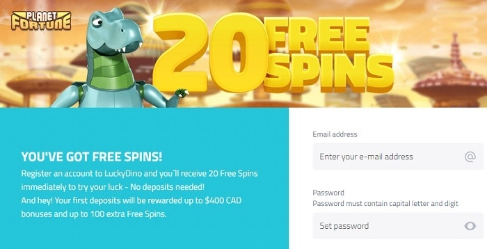 20 no deposit free spins at Lucky Dino