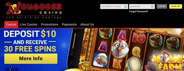 Mongoose 30 free spins