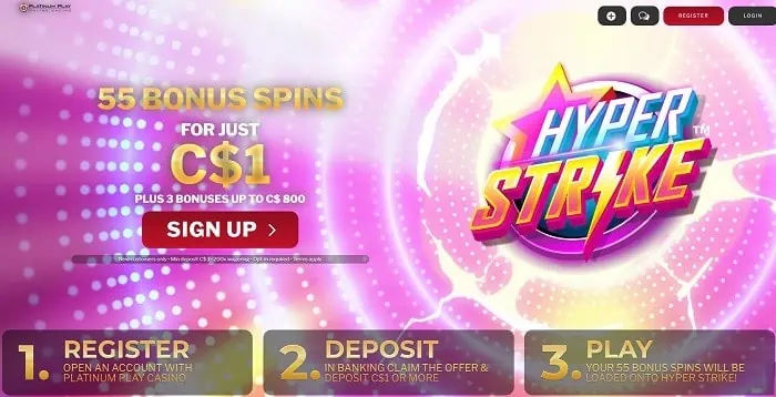 55 bonus spins on Hyper Strike