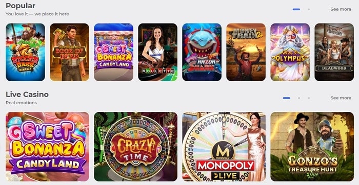 Popular Games and Live Casino 