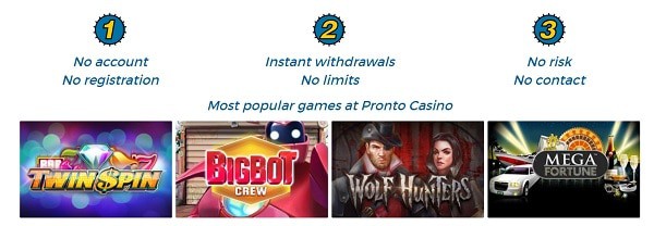 Pronto Casino - no account, no registration, BankID, Pay N Play