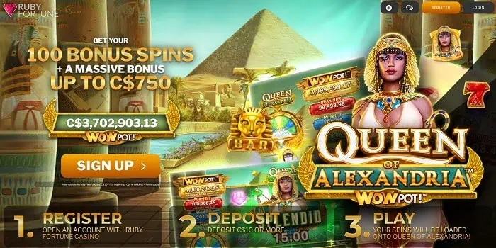 100 bonus spins on Queen of Alexandia