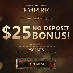 Slots Empire Casino R$25 free chip or 20 free spins no deposit bonus