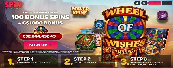 Spin Palace 100 free spins on Wheel of Wishes jackpot (Microgaming)