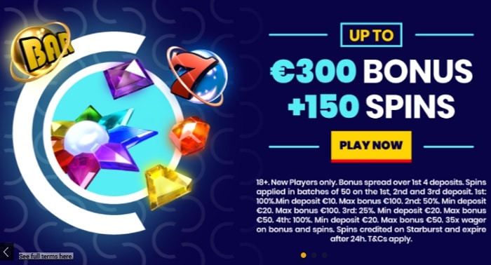 300 EUR bonus and 150 Free Spins
