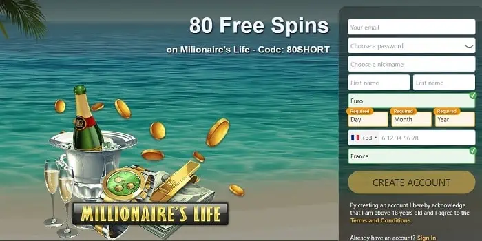 80 Free Spins on Millionaire's Life Slot