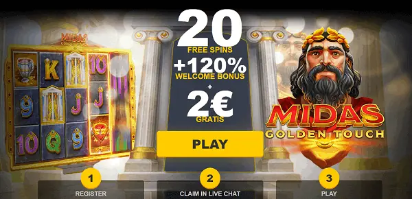 20 Free Spins + 2 EUR gratis + 100% Welcome Bonus 